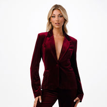 Load image into Gallery viewer, Merlot Velvet Single Button Blazer