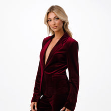 Load image into Gallery viewer, Merlot Velvet Single Button Blazer