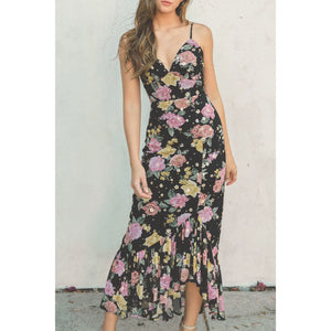 Floral Mesh Hi-Lo Ruffle Dress