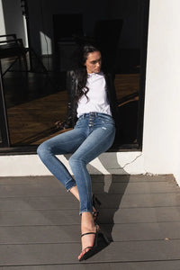 Jenny High Rise Button Up Ankle Skinny Jeans