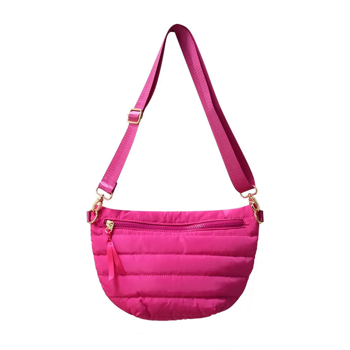 The Blake Bright Pink Crescent Puffer Crossbody Bag