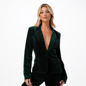 Emerald Velvet Single Button Blazer