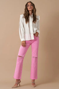 High Rise Slim Straight Relaxed Color Denim