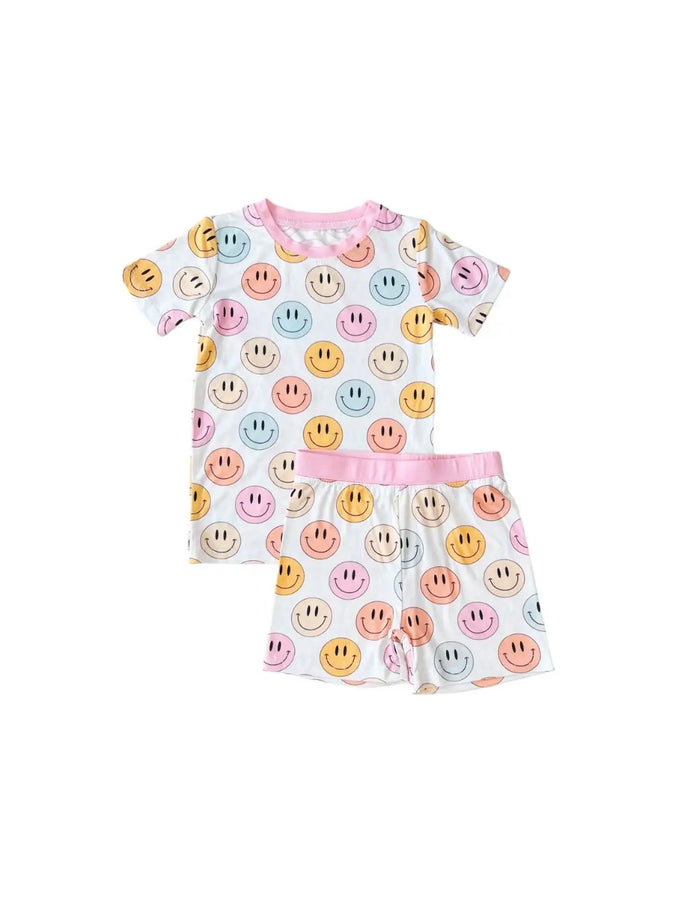 Pink Smiley Bamboo Two Piece Short Set
