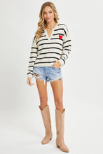 Load image into Gallery viewer, Valentina Stripe Sweater W/Heart Detail
